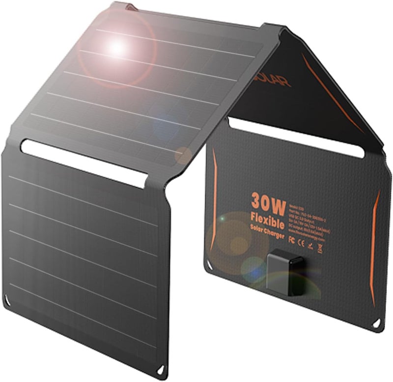 FlexSolar 30W Portable Solar Panel Chargers QC3.0 18W USB-A USB-C Output Foldable Small Power Emergency ETFE Panels IP67 Waterproof Camping Backpacking Hiking for Cell Phone Power Banks Flashlight - Image 1
